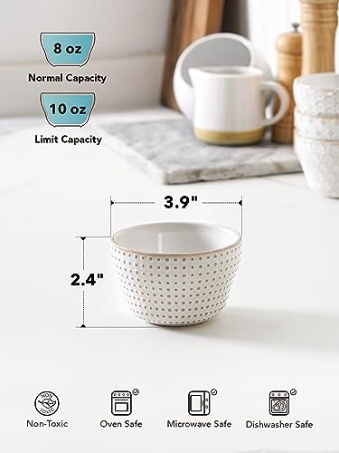 LE TAUCI Small Bowls 8 oz, Dessert Bowl, Ice Cream Bowl for Chili Dipping Sauce Coffee Bouillon, Ceramic Soup Cups - 4 inch, Set of 4, Arctic White - color: Arctic White