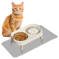 Elevated Cat Bowl with Food Mat, Raised Cat Food and Water Bowl Set for Indoor Cats, Splash Proof with 2 Stainless Steel Pet Food Bowls for Cats and Puppies,Whisker Fatigue and Dishwasher Safe (White) - color: Cat Bowls with mat - white