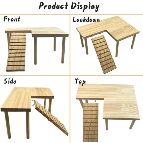 Wooden Hamster Platform with Legs, Large Syrian Hamsters Climbing Platforms with Ramp Kit Wood Ladder Bridge Rat Playing Toy Standing Table Gerbil Cage Accessories - size: Large