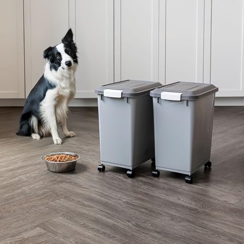 IRIS USA Dog Food Storage Container, 2-Pack, Up to 30 lbs, Gray/Dark Gray | Made in the USA, Comes w/ Wheels & 2-Cup Scoop, Airtight Seal, BPA-Free, Bird Seed, Cat food, Cat Litter, Multi-Pet Household - color: Dark Gray, size: 30 lbs - 2 Pack