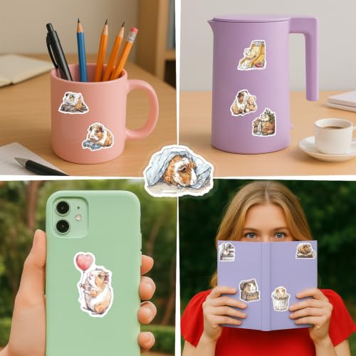 100 PCS Guinea Pig Stickers Pack – Waterproof Guinea Pig Decals for Water Bottles, Laptops, Phones, Notebook, Cars – Cool Vibrant Graphics for Guinea Pigs Enthusiast - color: Guinea Pig