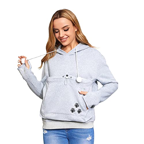 Unisex Big Pouch Hoodie Long Sleeve Fleece Pet Dog Holder Carrier Pullover Sweatshirt… - color: Light Grey, size: Medium