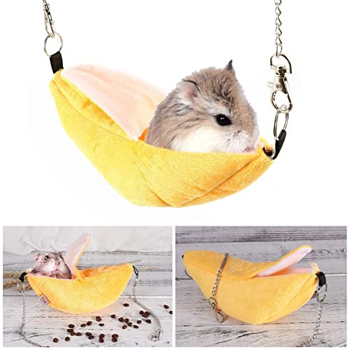 Banana bed for Hamster House for Hamsters Less Than 4 inches 10 cm in Length Pet Hammock Dutch Pig Hedgehog Rat Guinea Habitat Chinchilla sugar glider Hamster Accessories Toys Outfits(Small 8 Inch)