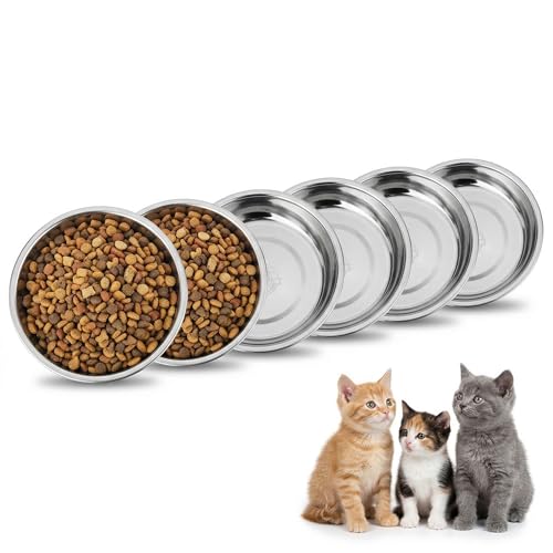 6PCS 304 Stainless Steel Pet Bowl for Cats & Dogs – Food Grade, Non-Toxic, Rustproof, Dishwasher Safe, Wide Whisker Friendly Cat Food Water Feeding Bowl - color: Stainless Steel-6p