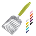 Cat Litter Scoop, Aluminum Alloy Sifter, Kitty Metal Scooper, Deep Shovel, Long Handle, Poop Sifting, Kitten Pooper Lifter, Durable, Heavy Duty, for Litter Box - color: FLAT Aluminum \ #03 Green Handle, size: Small