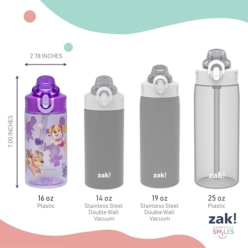 Zak Designs PAW Patrol Sage 16oz Leak-Proof Straw Kids Water Bottle, 2-Pack | BPA Free Durable Plastic, Cupholder Friendly, Dishwasher Safe, Easy to Clean, Lid Lock, Handle, For School, Home, Travel - color: PAW Patrol (Skye & Friends)