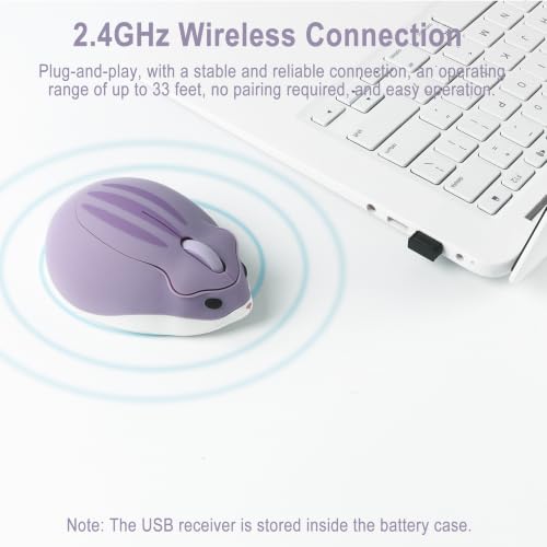 CHUYI Cute Hamster Wireless Silent Mouse Cartoon Portable Travel Mute Mouse 1200DPI Optical Cordless Quiet Animal Mice for Computer Laptop PC Gift (Purple) - color: Purple