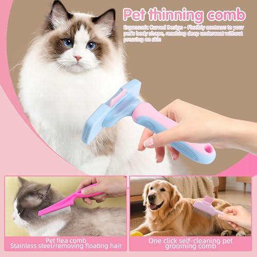 Aglads 12PCS Cat Rabbit Bunny Dog Grooming Kit,Self-Cleaning Slicker Brush&Deshedding Tool,Dematting Comb,Nail Clipper&File,Electrostatic Hair Removal Gloves,Complete Pet Grooming Supplies(12, pink) - color: Pink