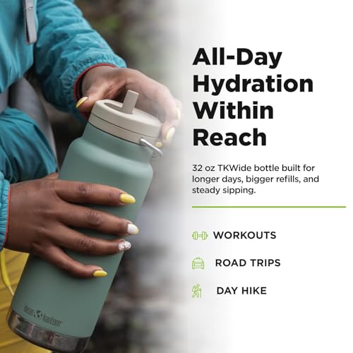 Klean Kanteen TKWide Insulated Bottle – Twist Cap, Steel Straw – Travel/Sports – Sea Spray 32 oz - color: Sea Spray