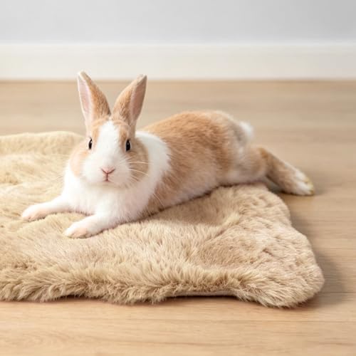 2 Pack Rabbit Mat, Soft Plush Bunny Bedding with Non-Slip Bottom, Washable Fluffy Guinea Pig Cage Liner, Small Pet Sleeping Pads for Hamster, Chinchilla, Khaki - color: Khaki