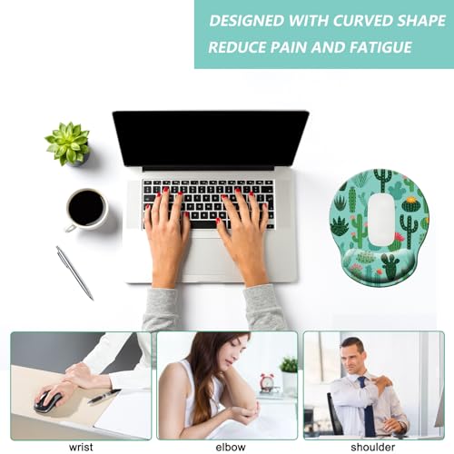 Mouse Pad with Wrist Support, Ergonomic Mouse Pad with Memory Foam Wrist Rest Cushion, Non-Slip Rubber Base Gaming Mice Pad for Home Office Computer Laptop, Cactus - color: M35-Cactus