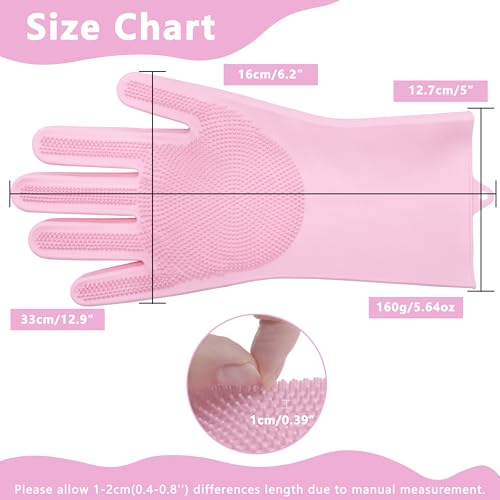 Pet Grooming Gloves—Dog Washing Gloves with High-Density Teeth | Dog Bath Scrubber with Enhanced Five Finger Design, Silicone Gloves for Dogs and Cats Bathing, Massage (Pink) - color: Pink