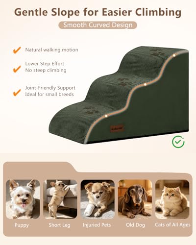 Aodisman Dog Stairs for Small Dogs,3 Step Dog Ramp for Couch,Non-Slip Steps | Pet stairs help small dogs, old cats, and puppies reach couches and chairs easily, durable indoor dog steps,15.4" H, Green - color: Green