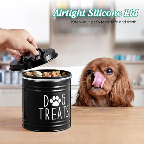 OUTNILI Large Dog Treat Container Airtight - 6.6" Tall X 6" Round Black Dog Treat Jar for Kitchen Counter - Rustic Treat Storage Canister for Dogs, Cats, Small Animals - color: Black-Medium