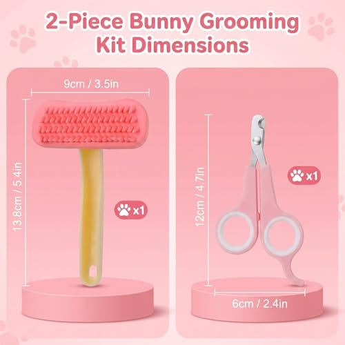 Bunny Brush for Grooming, Desktop Decor Set with Hair Buster Comb Rabbit and Nail Clipper, Rabbit Brush for Adult Stress Relief and Collectible Display, Guinea Pig for Pet Care Accessories