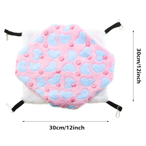 2-Piece Small Animal Hammock for Guinea Pigs, Hamsters, Ferrets, Chinchillas, Parrots, Sugar Gliders, Squirrels, etc. (Blue & Pink Heart Pattern)