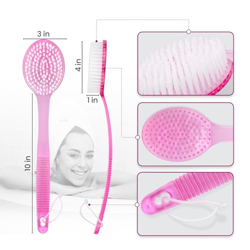 Shower Scrubber Brush, Long Handle, Pink (1 Pack) - color: Pink