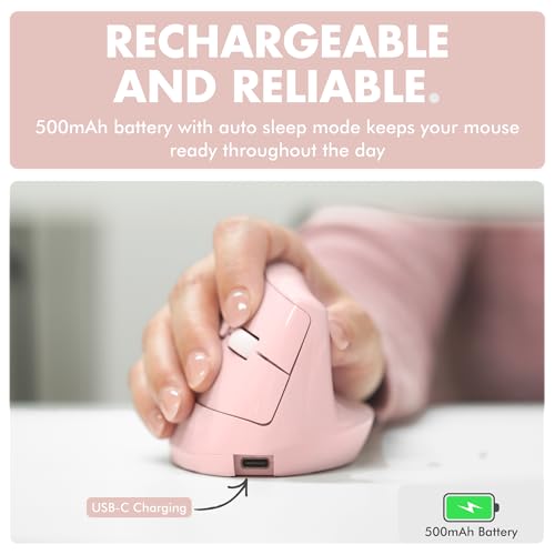 X9 Performance Wireless Vertical Ergonomic Mouse - (BT + 2.4Ghz) - Click in Comfort - Up to 4000 DPI, 6 Button, Rechargeable - Bluetooth Ergonomic Vertical Mouse Wireless - for Mac and PC - Pink - color: Pink