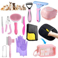 Aglads 12PCS Cat Rabbit Bunny Dog Grooming Kit,Self-Cleaning Slicker Brush&Deshedding Tool,Dematting Comb,Nail Clipper&File,Electrostatic Hair Removal Gloves,Complete Pet Grooming Supplies(12, pink) - color: Pink