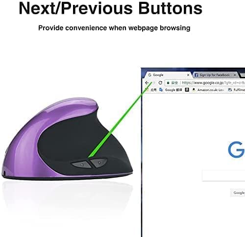 Ergonomic Vertical Mouse, Wireless 2.4G High Precision Rechargeable Ergonomic Mouse Optical Mice with Adjustable DPI 800/1200/1600, Reduce Wrist Strain, Specially for Small-handers Right-handers - color: Purple - Right hand- rechargeable