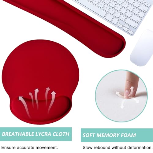 Keyboard Wrist Rest Pad Mouse Pad with Wrist Support Set of 3, Mousepad with Non-Slip Rubber Base, Ergonomic Memory Foam Mouse Wrist Cushion Support for Home Office Laptop Computer Gaming, Red - color: Red