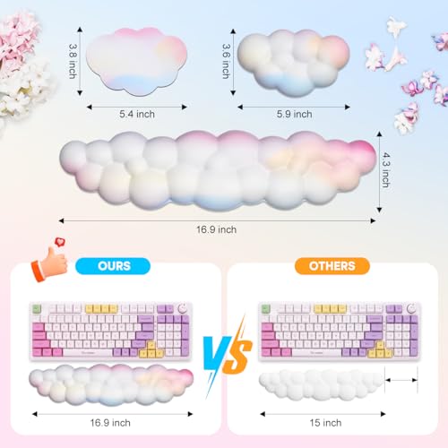 JIKIOU Upgrade Leather Cloud Wrist Rest for Keyboard and Mouse & Cup Pad | Wish Gift-Cute Cloud Shape, Comfortable and don’t Irritate to Skin, Non-Slip PU Base,Soft Memory Foam filled for Pain Relief - color: 02rainbow