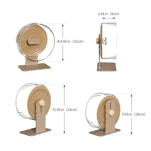 Silent Hamster Wheel 8.7 Inch Dual-Bearings Quiet Running Exercise Wheels with Wood Grain Backboard, Height Adjustable for Dwarf Hamsters, Gerbils, Mice, Hedgehog, Lemmings, Warm Brown - color: Warm Brown, size: 8.7inch