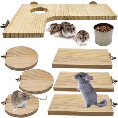8 Pcs Wooden Hamster Cage Platform Set Wood Juvenile Chinchilla Shelves, Squirrel L-Shape Corner Ledge with Hole Cooling Standing Board Rat Cage Accessories for Gerbil Small Animal Climbing - size: 8PCS