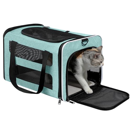 Cat Carrier Soft-Sided Travel Bag for Medium to Large Cat Over 15lbs | Small Puppy Dog Carry Crate 12 Pounds, Top Entry, Breathable Mesh, Pet Kitten Rabbit Cage Bag Transport Kennel Collapsible - color: Teal