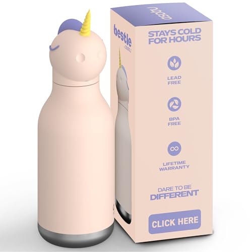 asobu Bestie Water Bottle, Cute Collectible Character, Leak Proof, BPA Free | 16 oz, Stays Cold 24 Hours, Double Wall Vacuum Insulation, Food Grade Stainless Steel, Spill Resistant, Great Gift Idea - color: Unicorn