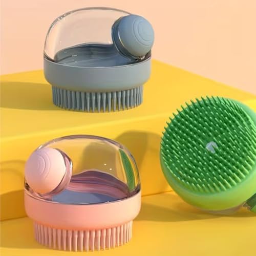 Pet Brushes for Dogs & Cats – Silicone Bristle Grooming Massage Brush with Soap Dispenser, Perfect Dog Bath Brush for Long and Short Haired Pets,Grey - color: grey