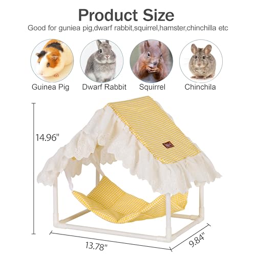 Guinea Pigs Hammock with Curtain Guinea Pig Hideout Washable(Yellow) | Machine Washable Guinea Pig Tent Hideout Breathable Bunny hammock rabbit hide for Dwarf Rabbit,Guinea Pig cage Accessories