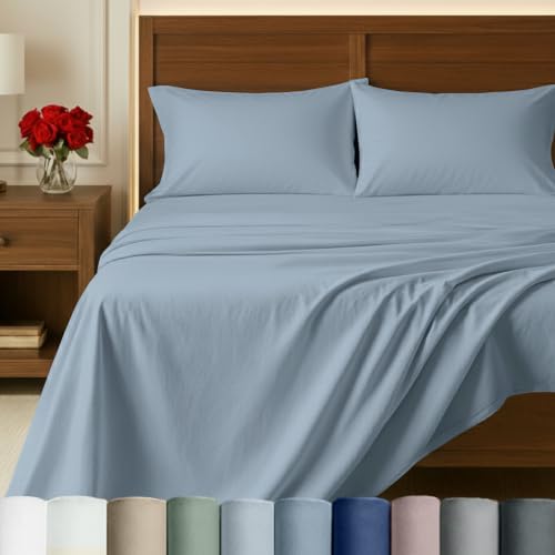 California Design Den 100% Egyptian Cotton Full Bed Sheets Set, Steel Blue | Backed by Good Housekeeping Seal, Light & Airy Soft Sateen, 15" Deep Pocket, All-Around Elastic, Durable, Easy Care 4pc Set - color: Steel Blue, size: Full