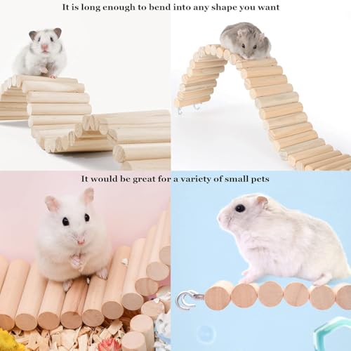 2Pcs Hamster Suspension Bridge 15.7x2.4in Flexible Bendy Climbing Ladder Hanging Wooden Chew Toy for Bird Parrot Chipmunk Sugar Glider Gerbil Mice