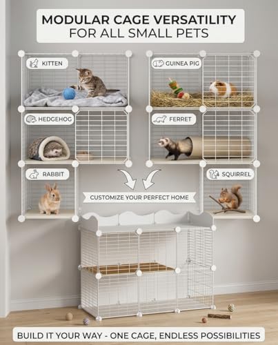 Cat Cage, DIY Cat Enclosures,Cat Playpen Indoor & Outdoor with Hammock & Cat Bowl, Detachable Metal Wire Kennel Cats Crate 42'' x 17.7'' x 31''