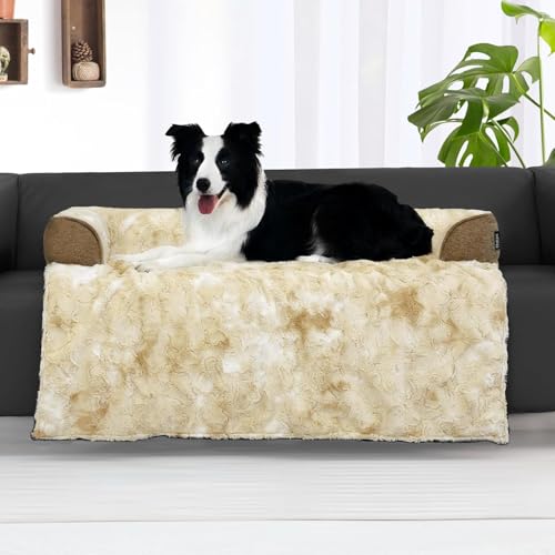 Calming Dog Couch Bed for Large Dogs, 41 x 37 inch Waterproof Removable Dogs Mat Couch Cover for Furniture Protector, Non-Slip Fluffy Pelsbarn Dog Bed for Couch, Sofa, Outdoor - Tie-Dye Khaki - color: Tie-Dry Khaki, size: 41"L x 37"W x 5"Th