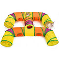 Cat Tunnels for Indoor Cats, Pet Tube Toy with Play Balls | H-4-Way Collapsible Tunnel with Interactive Hole for Kitty, Kitten, Rabbit, Puppy (Rainbow) - color: Rainbow