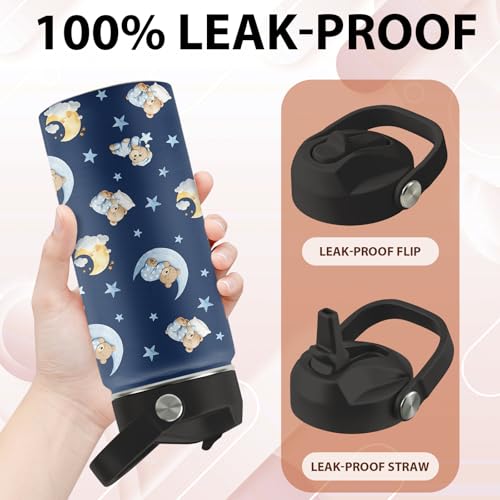 Cute Bears Water Bottle Gifts for Boys Girls, 16 oz Water Bottle with Straw | Bear Cup Stainless Steel Insulated Tumbler, Bear Gifts for Birthday Christmas Holiday - color: Bear