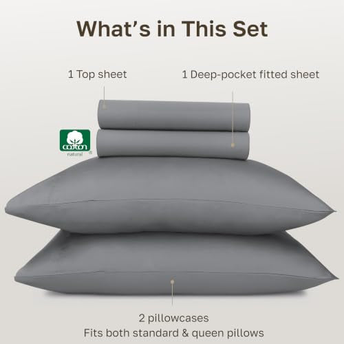 California Design Den Certified 100% Egyptian Cotton Full Sheets Set | Backed by Good Housekeeping Seal, Light & Airy Soft Sateen, 15" Deep Pocket, All-Around Elastic, 4pc Set - Ultimate Grey - color: Ultimate Grey, size: Full