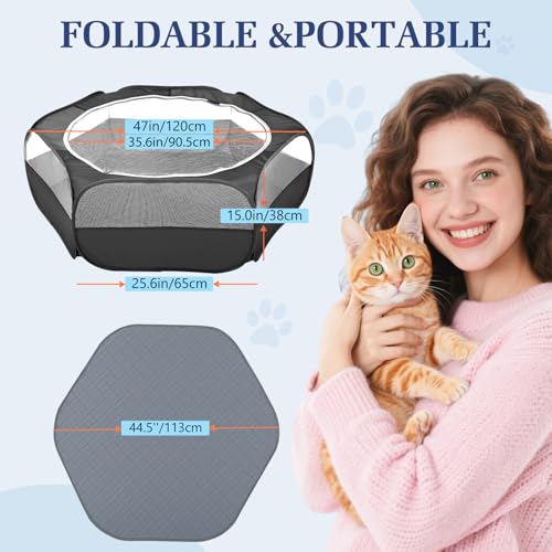 Pawaboo 2-in-1 Small Animals Playpen with Pad, Black+Gray | Waterproof, Reusable Pad, Portable Outdoor Yard Fence with 3 Metal Rod, For Chick/Kitten/Guinea Pig/Rabbits/Chinchillas - color: U-Black + Gray