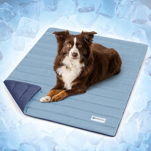 PetAmi Dog Cooling Mat, Q-Max Pet Cooling Blanket with Thick Cushioning, Self Cooling Pad for Dogs & Cats, Reversible Summer Mat for Crate, Couch, Kennel, Gray/Light Grey, Medium (29x40) - color: Navy/Dusty Blue, size: Medium (29x40)