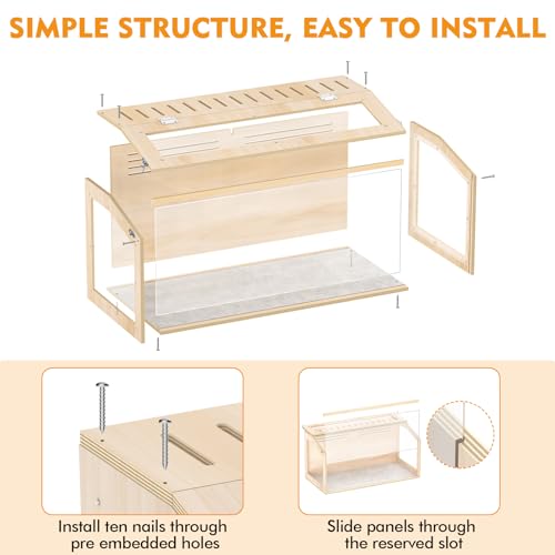 XiaZ Hamster Cage,32Inch Large Hamster Cage with Panoramic View and Ventilated Top, Spacious Acrylic Glass Habitat for Syrian Dwarf Hamsters and Degus, Natural Wood Frame Enclosure - size: 32.0"L x 16.0"W x 16.0"H
