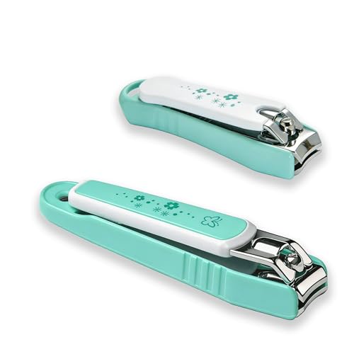 PAFASON Ultra Sharp Nail Clipper Set, Fingernail and Toenail Trimmer Cutter, Stainless Steel, Curved Blade, Sturdy, Nail Catcher, Nail Files for Men and Women - color: Green
