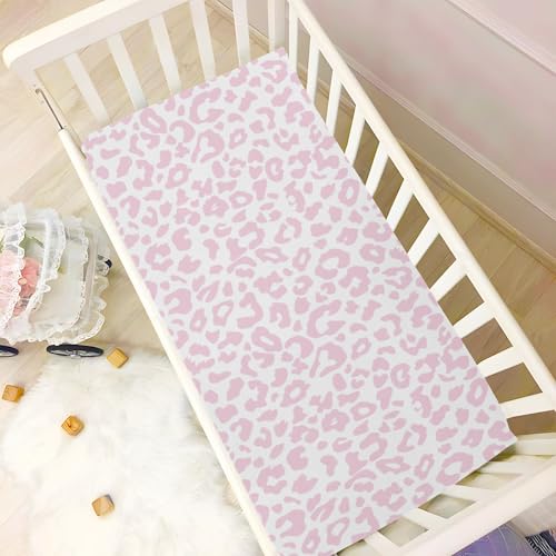 Pink Leopard Print Baby Crib Sheets for Boys Girls 27x39 Inch | Cheetah Animal Skin Daesign Pattern Playard Sheets Toddler Bed Sheets Funny Fitted Unisex Mini Crib Mattress Cover - color: Pink Leopard, size: 39*27*5 In