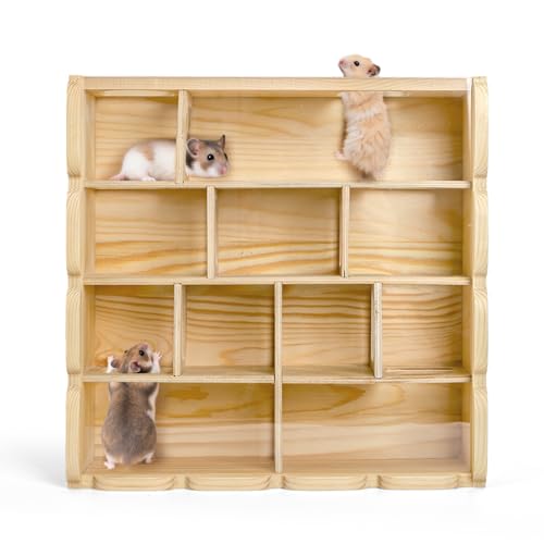 Wooden Hamster Maze with Clear Acrylic Cover, Multi-Chamber Hamsters Hide Tunnel Cage, Hideout Tunnel Toy Shed and Explore Toy for Dwarf Hamsters Mice Small Gerbil（Free-Installation）