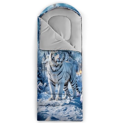 Camping Sleeping Bags Warm & Cool Weather Waterproof Backpacking Sleeping Bag All Seasons Camping, for Adult Kids Boy Girls Camping Gear Equipment, Traveling - color: E-White Tiger1