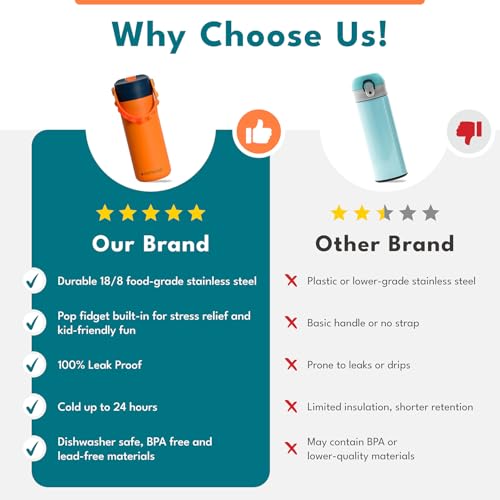 Elemental 100% Leak Proof When Spout is Closed Insulated Kids Water Bottle, Stainless Steel Bottle for School with Straw Lid & Pop-It Handle, Meowmaid & Mermaid Sisters -18oz (2 Pack) - color: Meowmaid & Mermaid Sisters