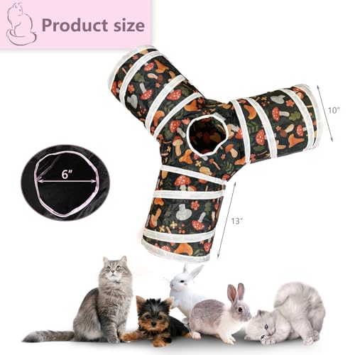 3 Way Cat Tunnel Collapsible Fun Pet Play Tube Toys for Cats, Kittens, Puppies & Rabbits - Portable Tunnel with Hanging Ball for Indoor Play, Hideout & Exercise - color: Mushroom