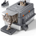 FURTIME XXXL Extra Large Enclosed Stainless Steel Litter Box with Lid | Large Enclosed Cat Litter Box for Big Cats, Metal Cat Box with High Sided Enclosure & Scoop, Grey - color: Grey, size: XXX-Large