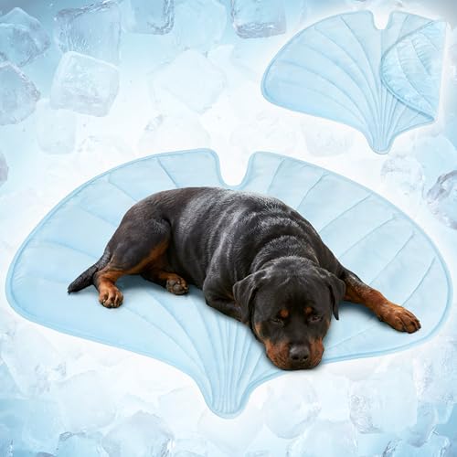 PetAmi Dog Cooling Mat, Ginkgo Leaf Shape, Pet Pad with Cooling Nylon & Soft Fleece, Q-Max > 0.4 Reversible All Season Blanket for Dogs & Cats, Large 55x59 in, Light Blue - color: Baby Blue, size: Large